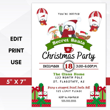 kids secret santa christmas party invite